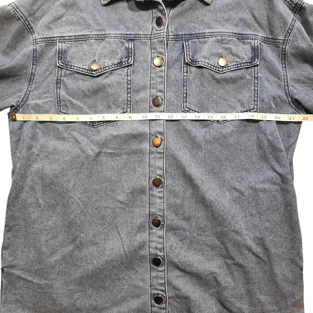 Oversized Denim Shacket Button Down Raw Hem Long … - image 7